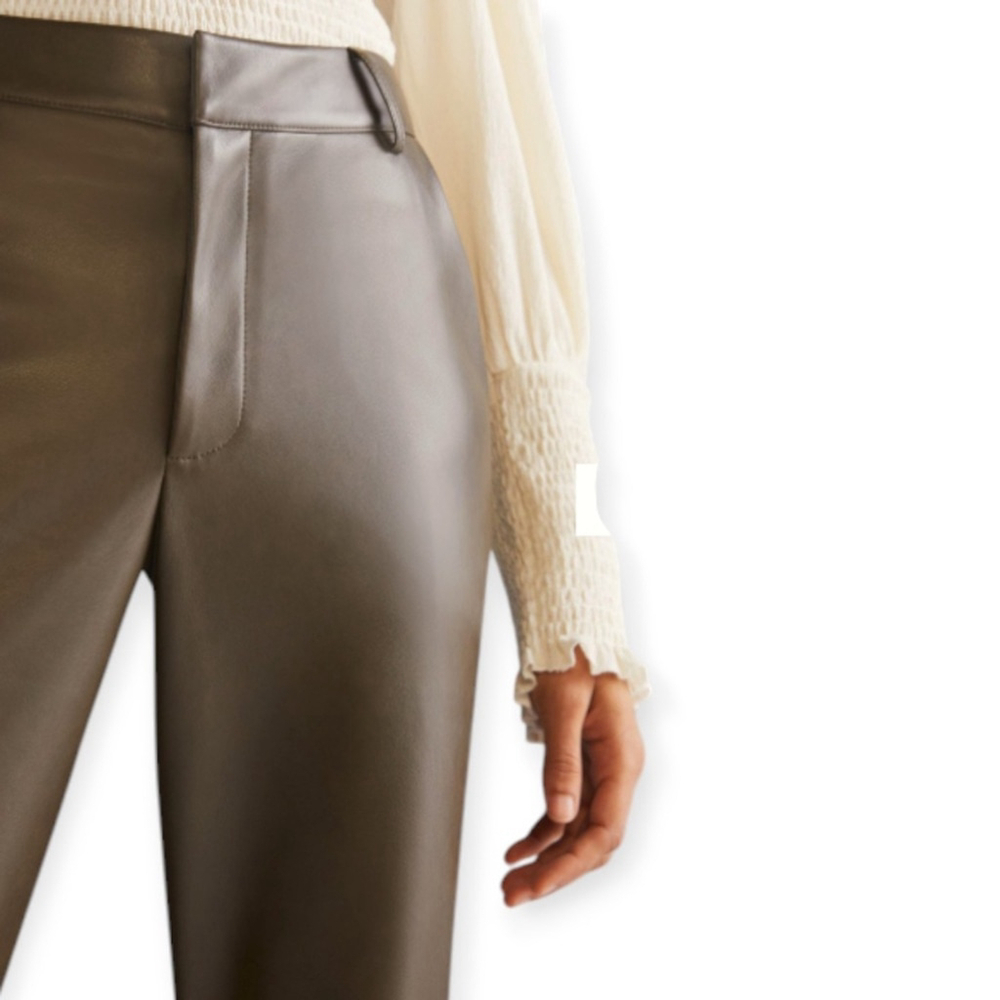 ANTHROPOLOGIE Avec Les Filles Flared Faux Leather Pants Olive Moss Sz Small - Picture 2 of 14